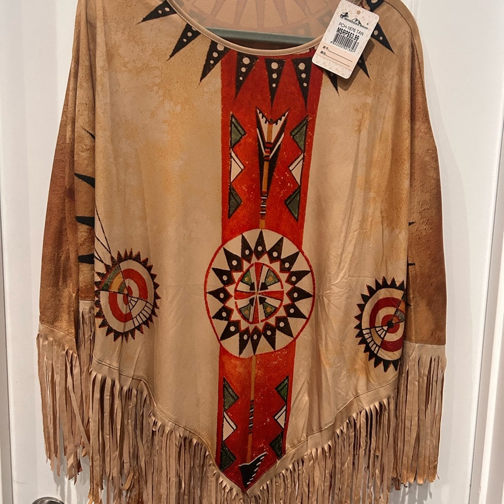 Montana West Tan Poncho with Red and Black Accents